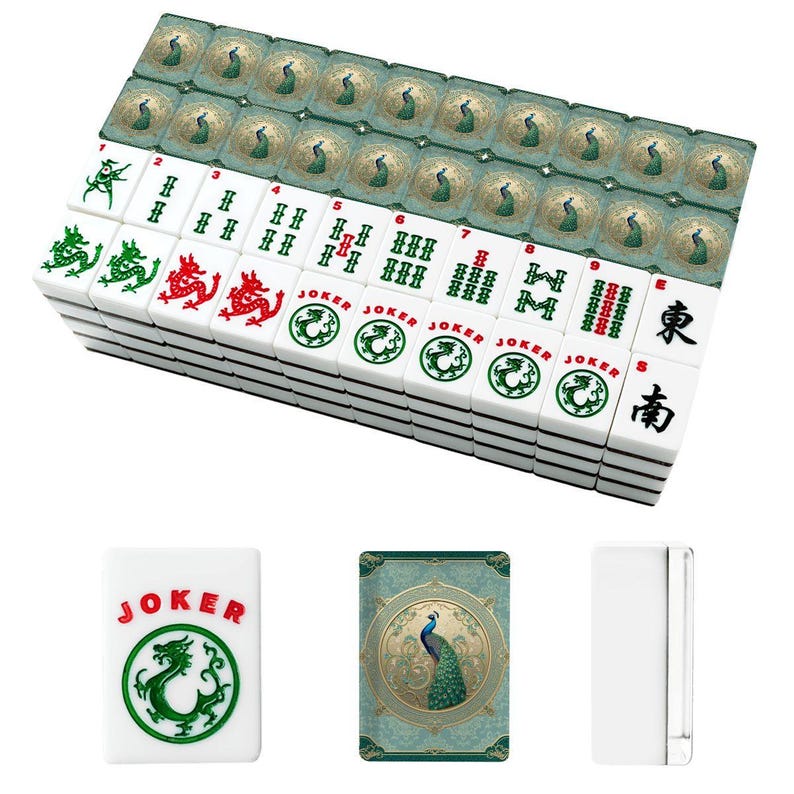 Peacock Mahjong Tile Set 166 Pieces, Luxury Mahjong Tiles, American Mahjong Game Set, Elegant Bird Design