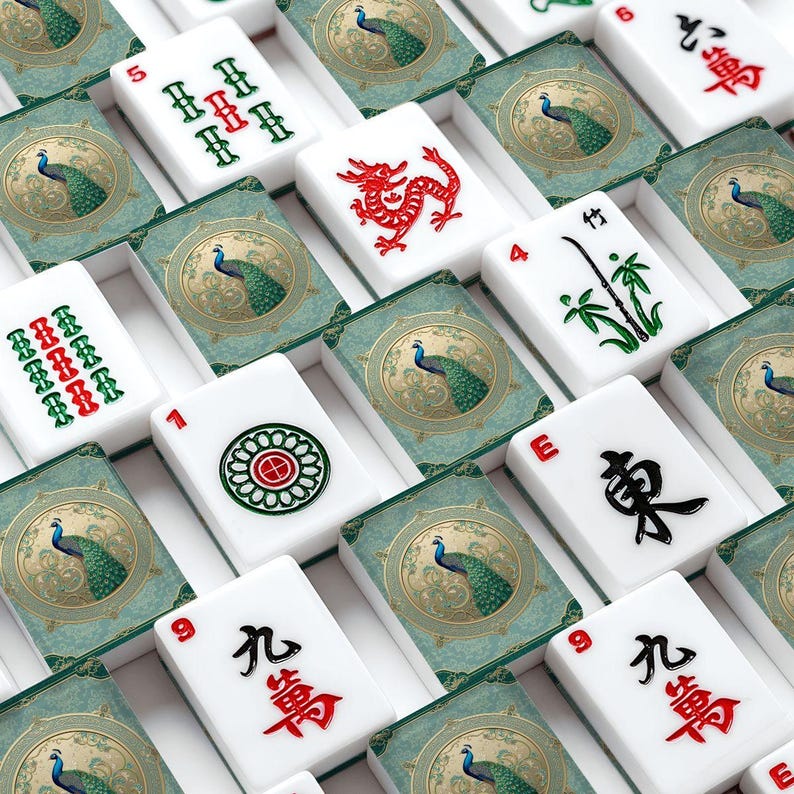 Peacock Mahjong Tile Set 166 Pieces, Luxury Mahjong Tiles, American Mahjong Game Set, Elegant Bird Design