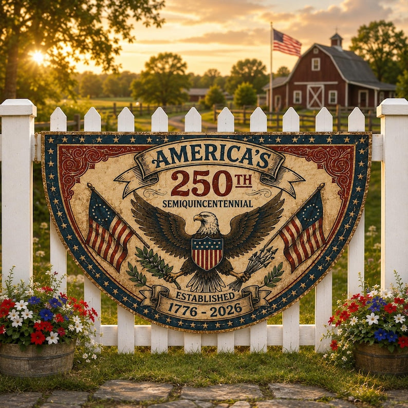 America 250th Anniversary Bunting Banner, Semiquincentennial 1776-2026 Patriotic Eagle Fan Flag
