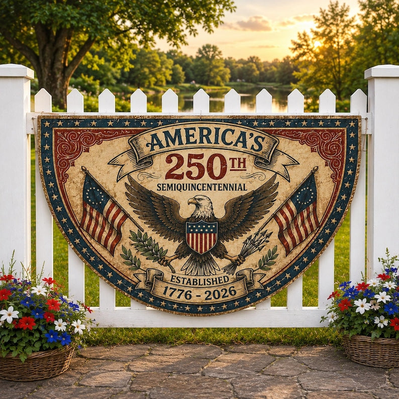 America 250th Anniversary Bunting Banner, Semiquincentennial 1776-2026 Patriotic Eagle Fan Flag