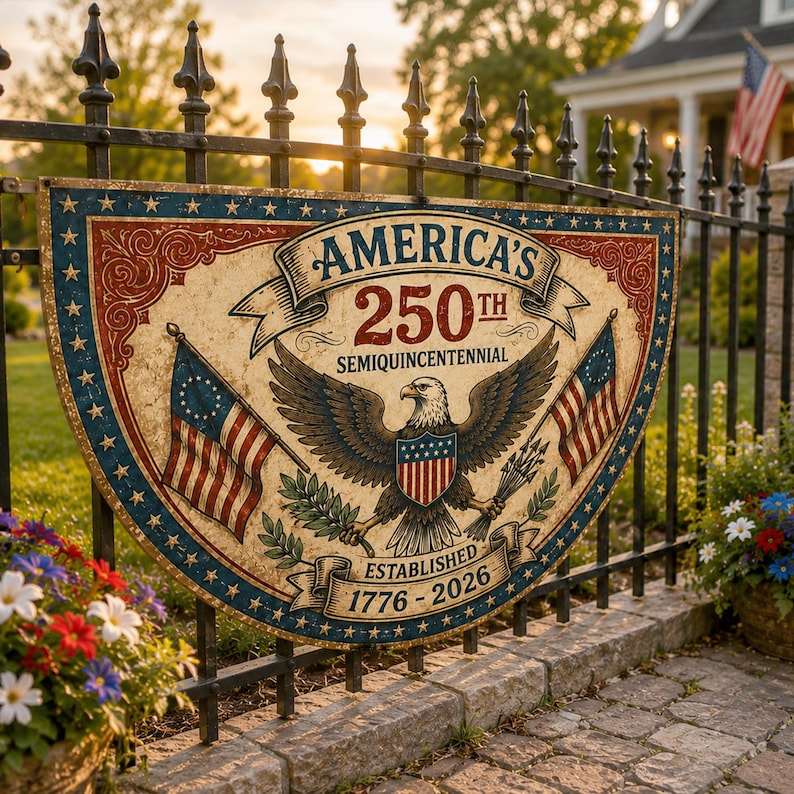 America 250th Anniversary Bunting Banner, Semiquincentennial 1776-2026 Patriotic Eagle Fan Flag