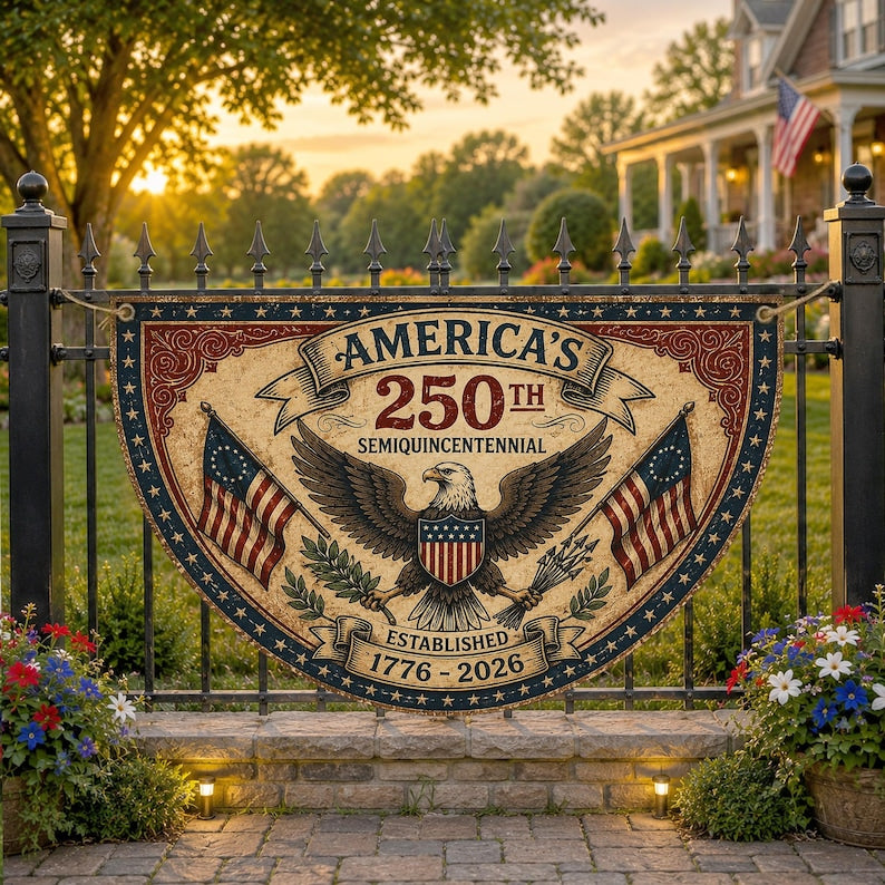 America 250th Anniversary Bunting Banner, Semiquincentennial 1776-2026 Patriotic Eagle Fan Flag
