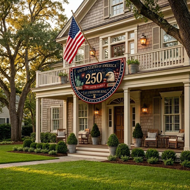 Custom Family Patriotic Flag, 250 Years of Freedom Bunting, Let Freedom Ring