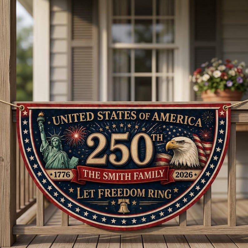 Custom Family Patriotic Flag, 250 Years of Freedom Bunting, Let Freedom Ring