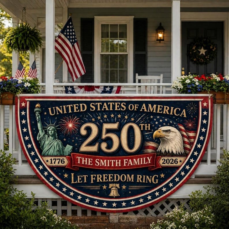 Custom Family Patriotic Flag, 250 Years of Freedom Bunting, Let Freedom Ring