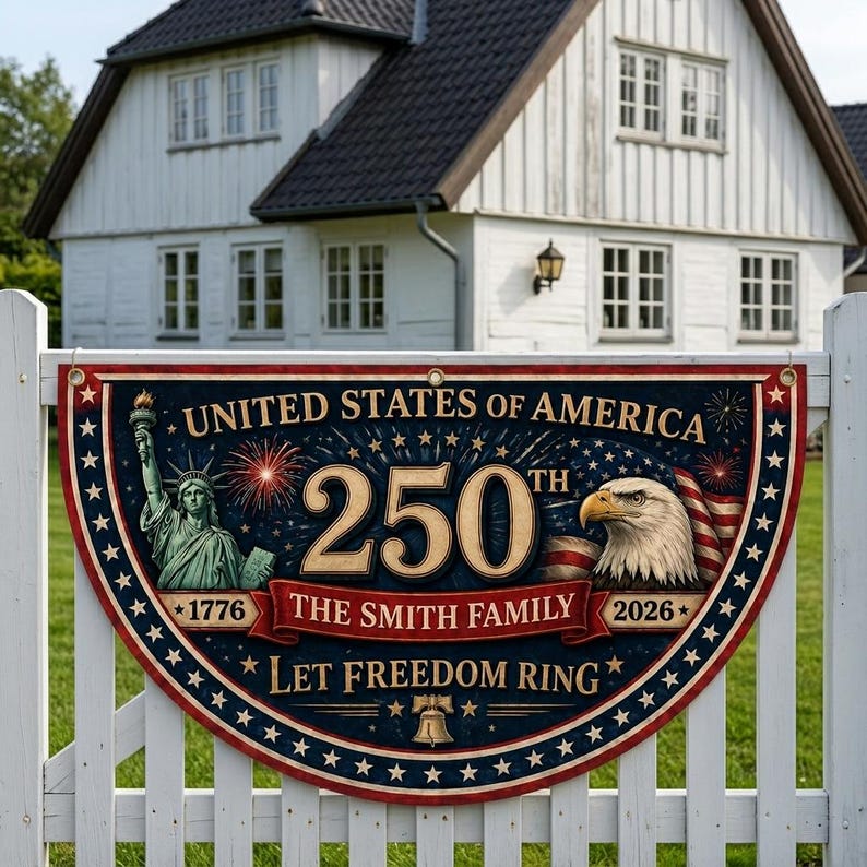 Custom Family Patriotic Flag, 250 Years of Freedom Bunting, Let Freedom Ring