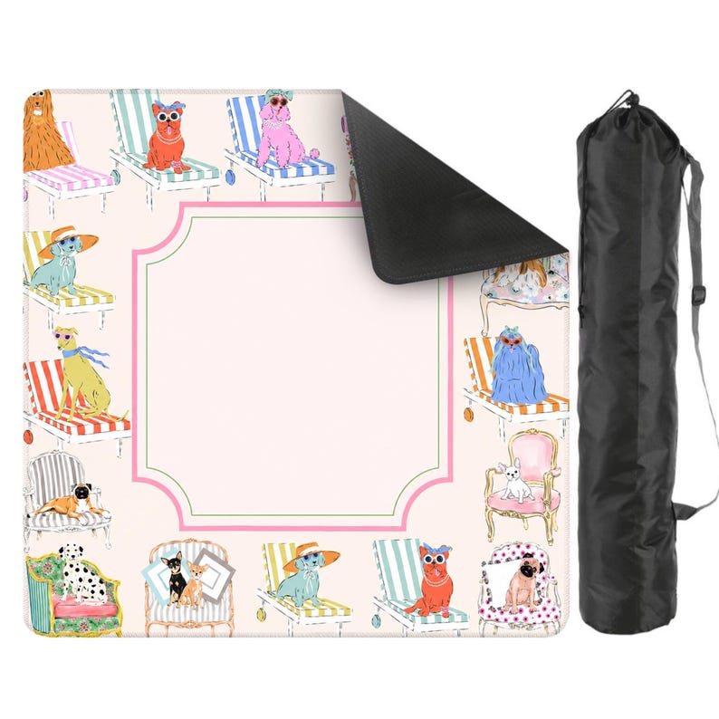 Preppy Dog Mahjong Mat, Chic Puppy Game Night Decor, Coastal Country Club Style