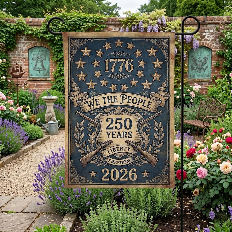 We The People 250 Years Garden Flag, Patriotic 1776 2026 USA Anniversary Liberty Freedom Porch