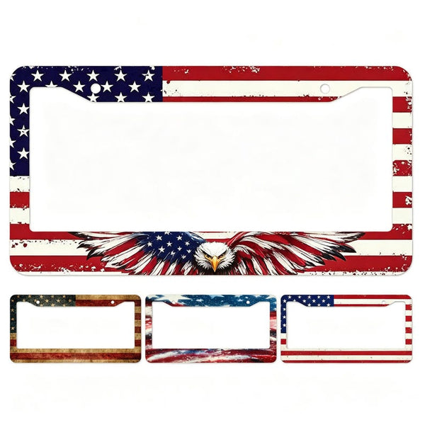 License Plate Frame USA Eagle Flag 250th Anniversary Custom Text Bald Eagle American Flag Patriotic Car Tag