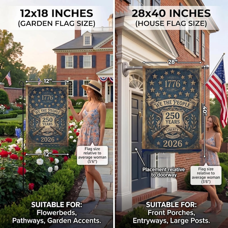 We The People 250 Years Garden Flag, Patriotic 1776 2026 USA Anniversary Liberty Freedom Porch