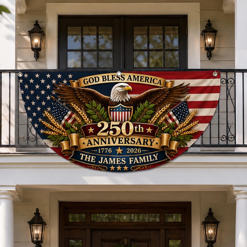 Personalized Family Name USA 250th Anniversary Bunting Flag 1776-2026