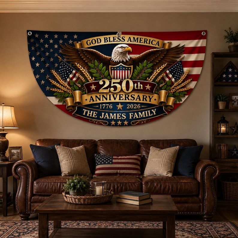 Personalized Family Name USA 250th Anniversary Bunting Flag 1776-2026
