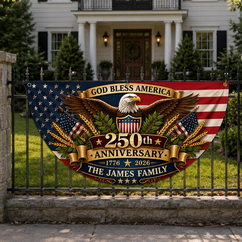 Personalized Family Name USA 250th Anniversary Bunting Flag 1776-2026