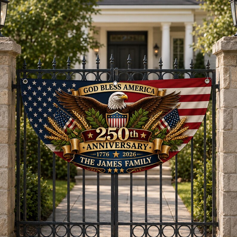 Personalized Family Name USA 250th Anniversary Bunting Flag 1776-2026