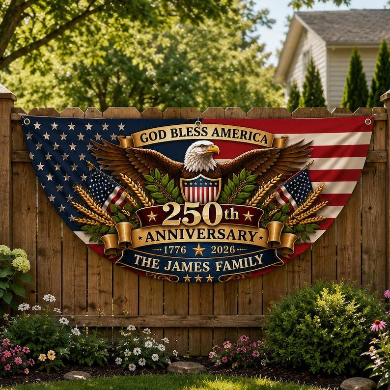Personalized Family Name USA 250th Anniversary Bunting Flag 1776-2026