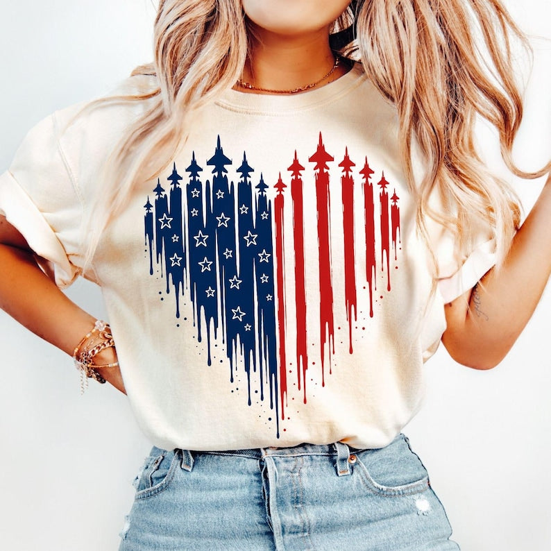 4th Of July Shirt For Women, American Flag Heart Tee, USA Freedom Graphic T Shirt