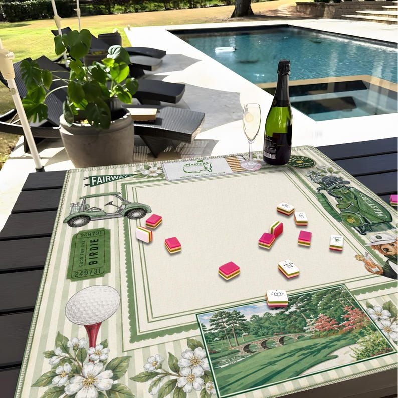 Personalized Golf Mahjong Mat, Masters Inspired Game Cover, Custom Monogram Gift