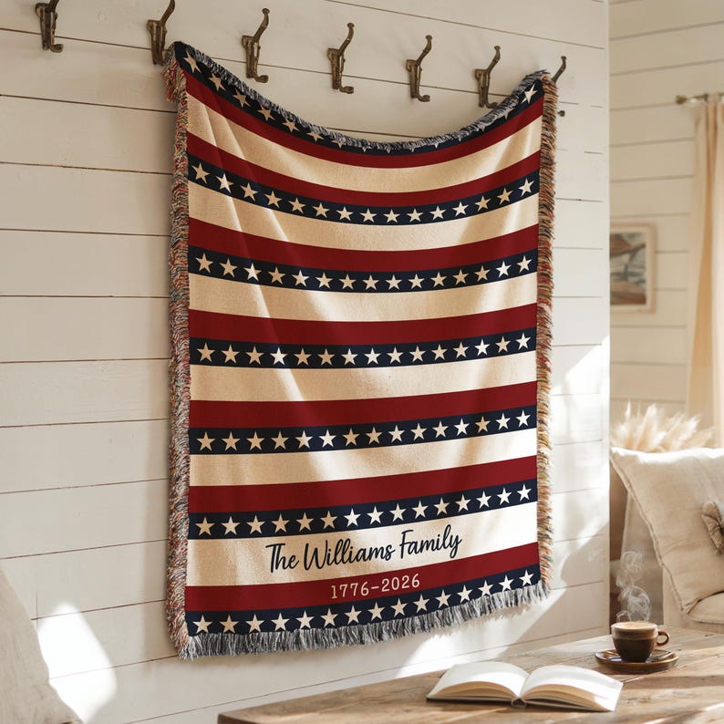 Custom Family Name Patriotic Throw July 4th Decor Independence Day 1776 2026