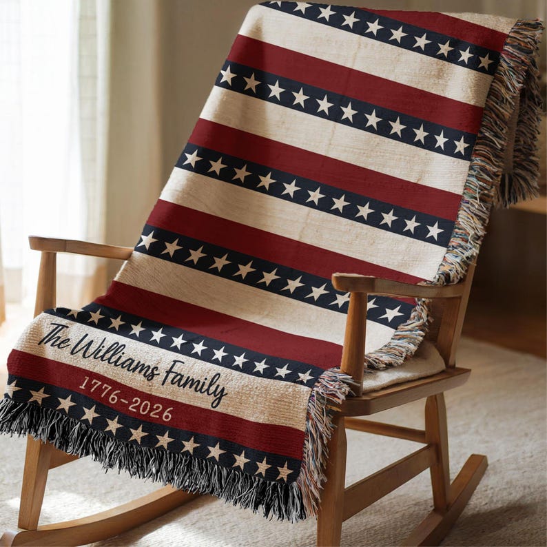 Custom Family Name Patriotic Throw July 4th Decor Independence Day 1776 2026