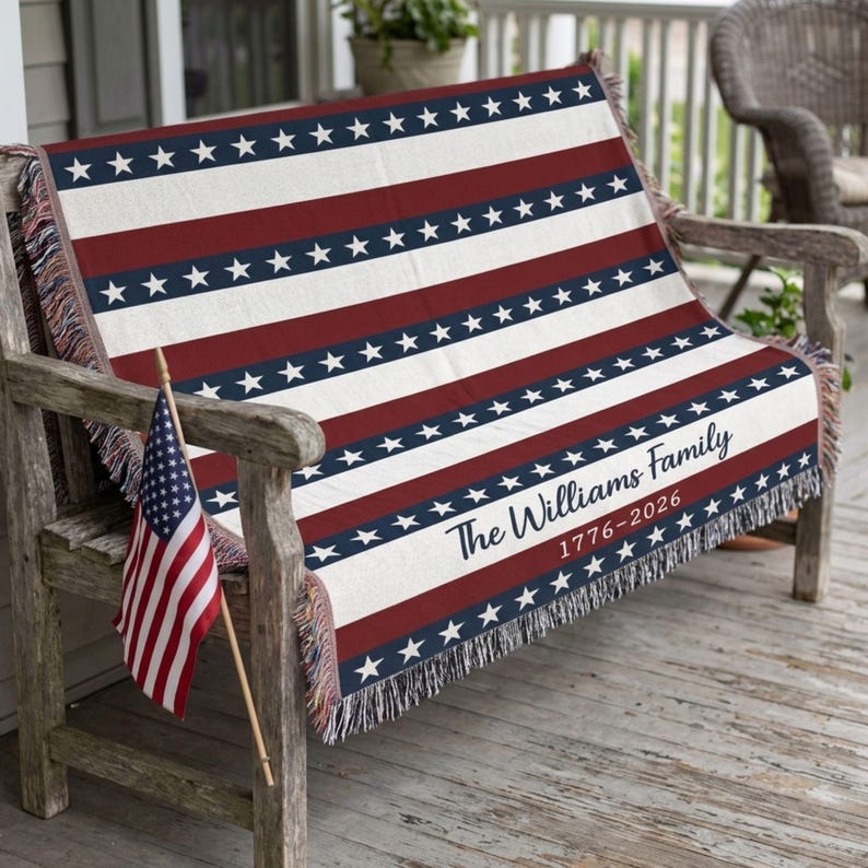 Custom Family Name Patriotic Throw July 4th Decor Independence Day 1776 2026
