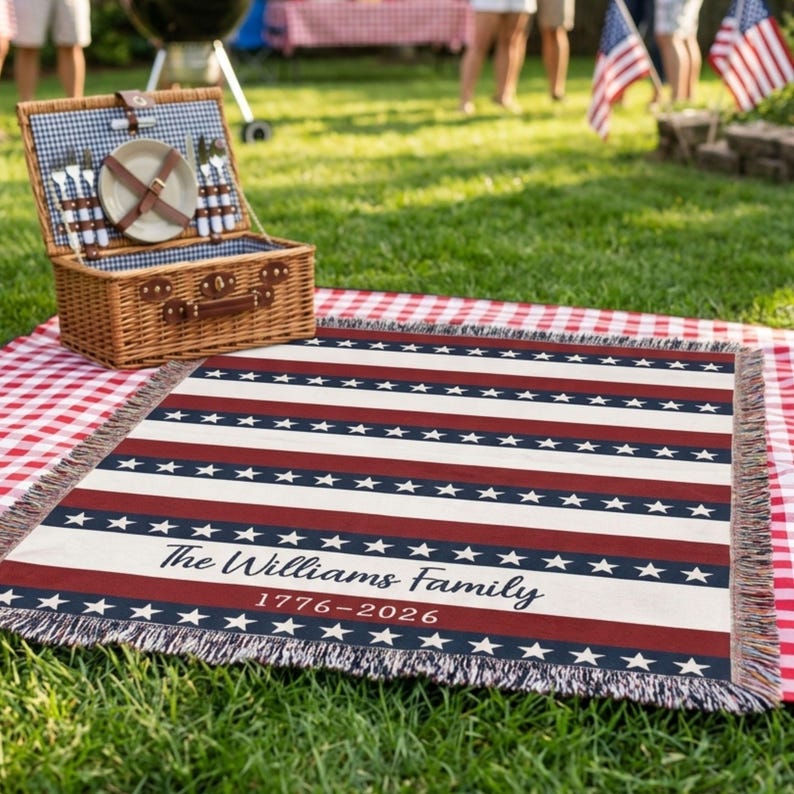 Custom Family Name Patriotic Throw July 4th Decor Independence Day 1776 2026
