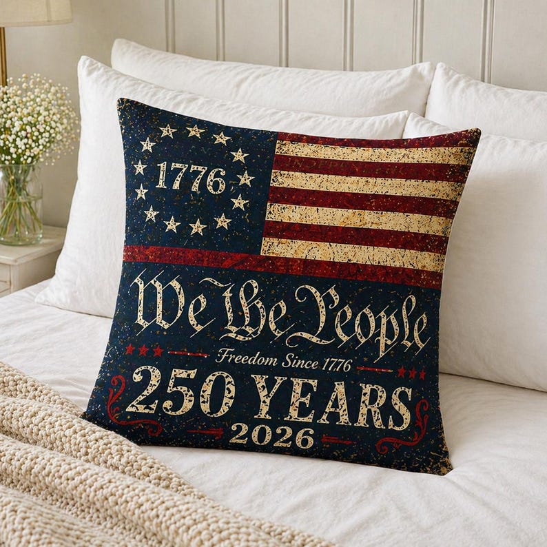 Vintage We The People Throw Pillow, America 250 Throw Pillow Cover