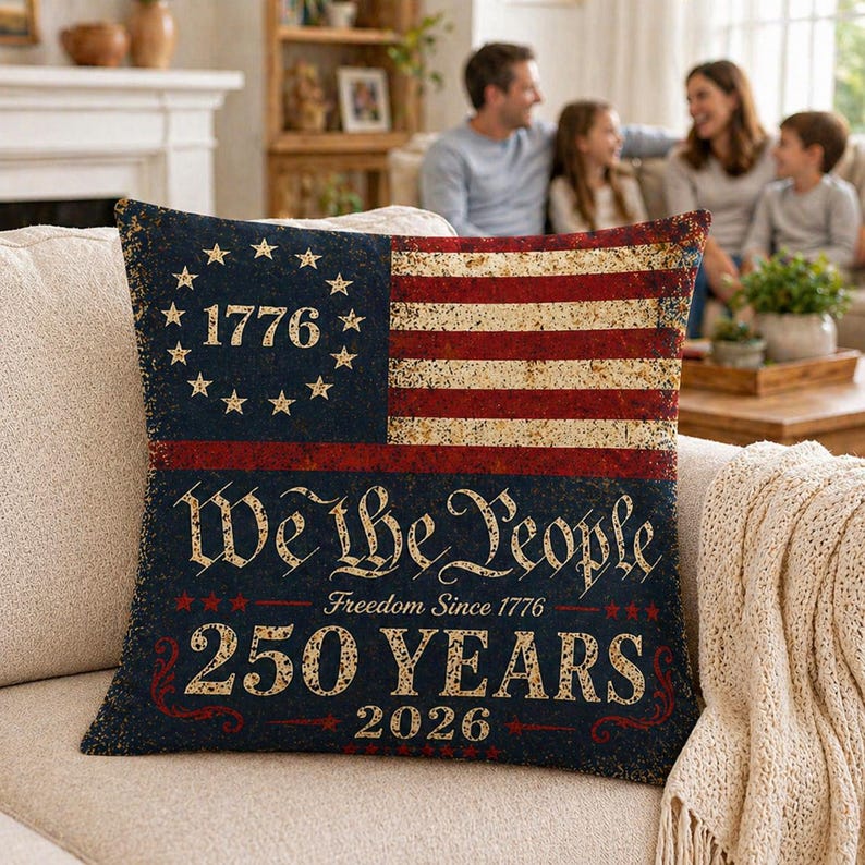 Vintage We The People Throw Pillow, America 250 Throw Pillow Cover