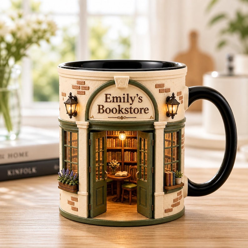 Personalized Bookstore Mug, Custom Book Lover Gift, Cozy Reading Nook Coffee Cup