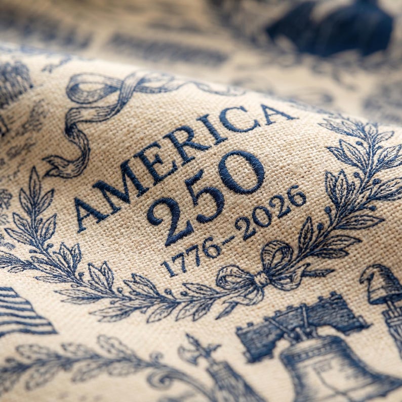 America 250 Woven Blanket, Colonial Toile Patriotic Throw, USA Semiquincentennial Decor