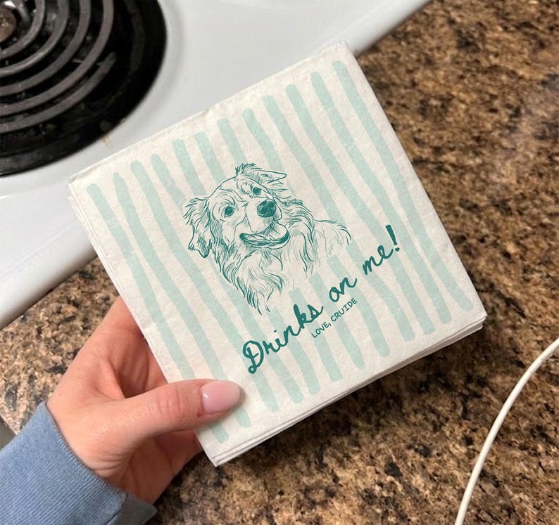 Custom Pet Napkins For Wedding, Personalized Dog And Cat Portrait From Photo, Dog Cocktail Engagement Serviettes