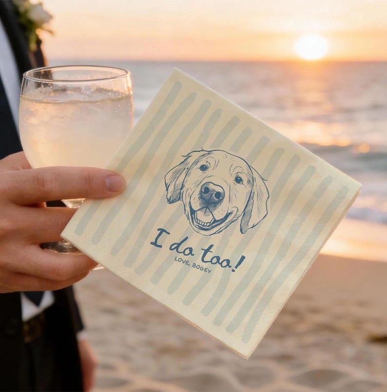 Custom Pet Napkins For Wedding, Personalized Dog And Cat Portrait From Photo, Dog Cocktail Engagement Serviettes