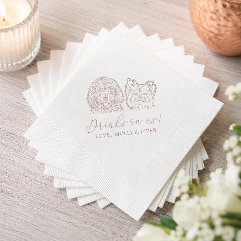 Pet Wedding Napkins with Dog Breed Design, Personalized Foil Cocktail Party Napkins for Weddings