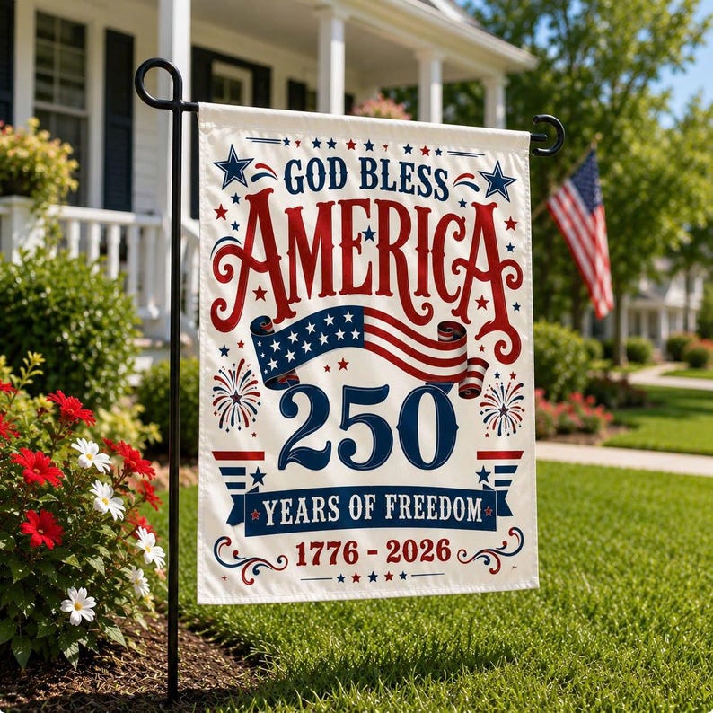 God Bless America Flag, Vintage 250 Years Of Freedom Yard Flag