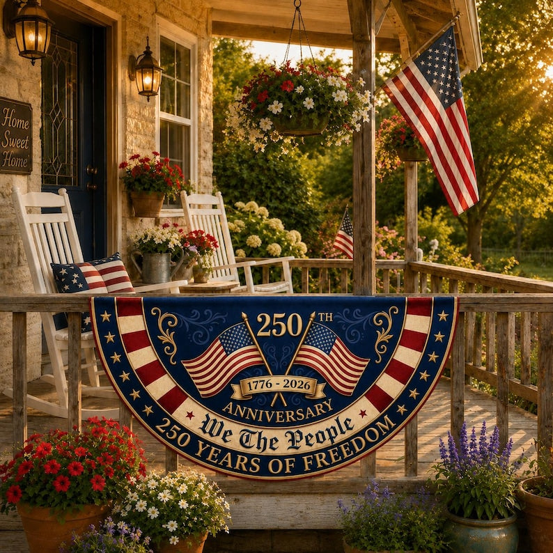 America 250th Anniversary Banner, Semicircle Bunting Flag
