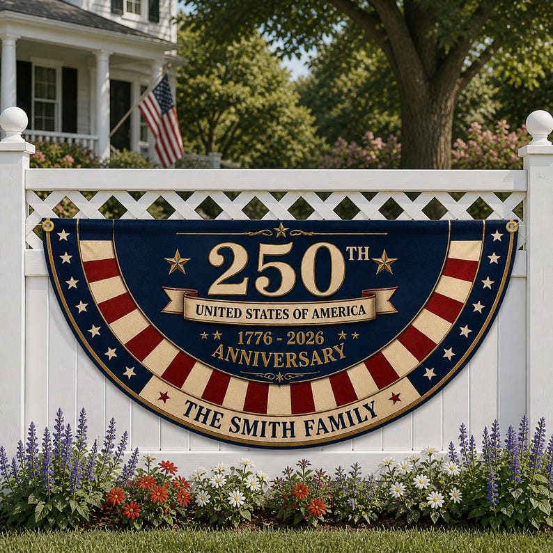 Personalized 250th Anniversary Bunting Flag, Custom Family Name Patriotic Banner 1776-2026