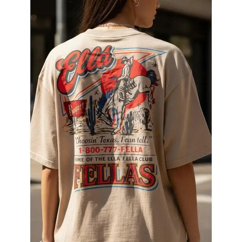Ella's Fellas Club Shirt, Vintage Western Concert Graphic Tee, Ella Fella Club Cowboy Tee