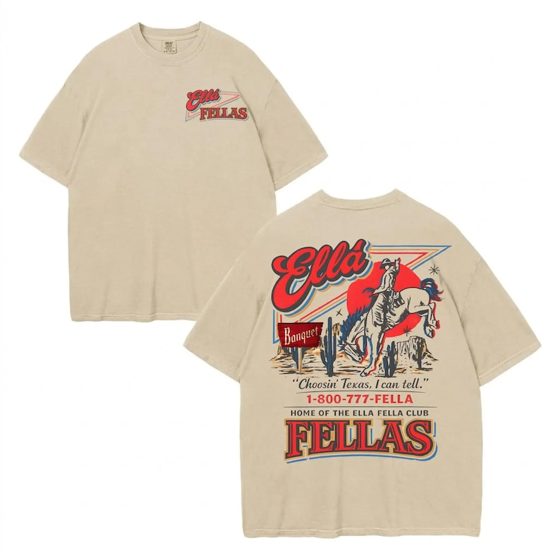 Ella's Fellas Club Shirt, Vintage Western Concert Graphic Tee, Ella Fella Club Cowboy Tee