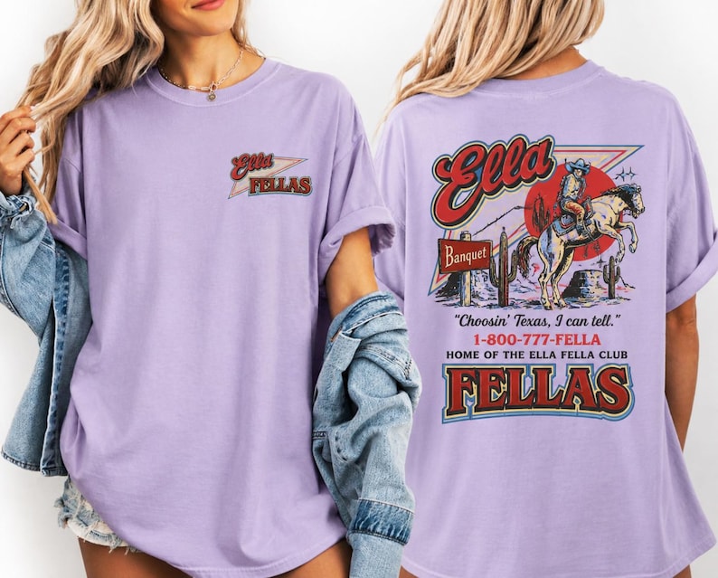 Ella's Fellas Club Shirt, Vintage Western Concert Graphic Tee, Ella Fella Club Cowboy Tee