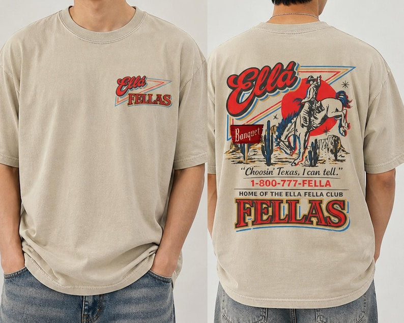 Ella's Fellas Club Shirt, Vintage Western Concert Graphic Tee, Ella Fella Club Cowboy Tee
