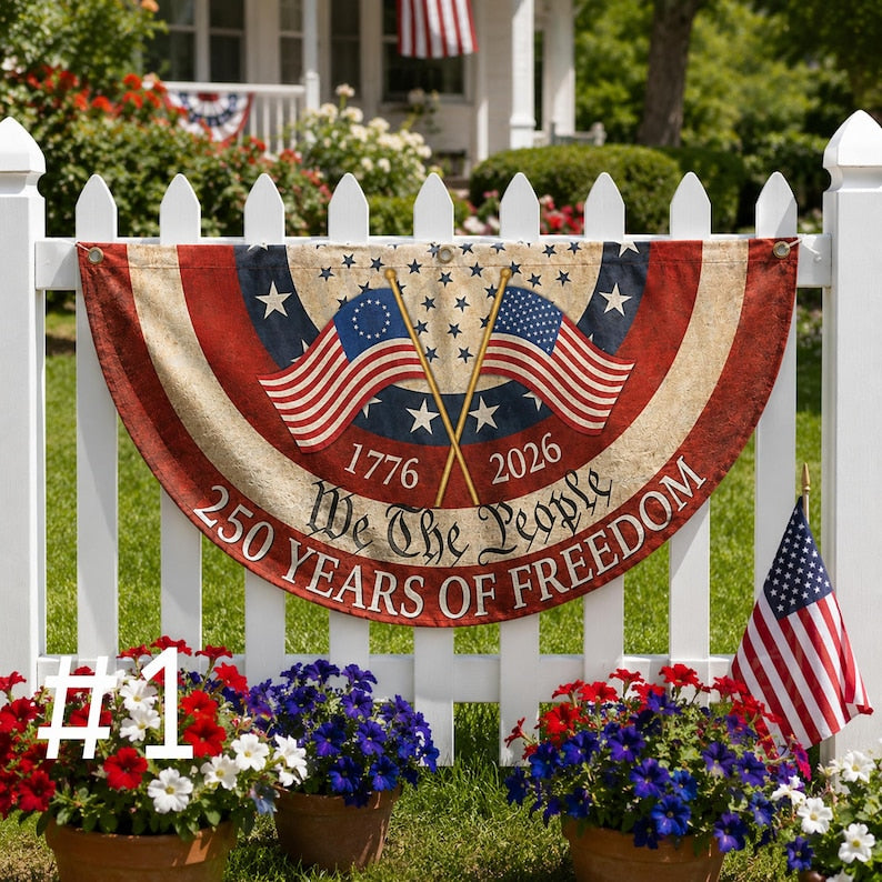 250th Anniversary Bunting Flag, We The People Banner, 1776 2026 American Flag