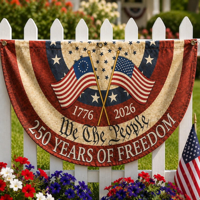 250th Anniversary Bunting Flag, We The People Banner, 1776 2026 American Flag