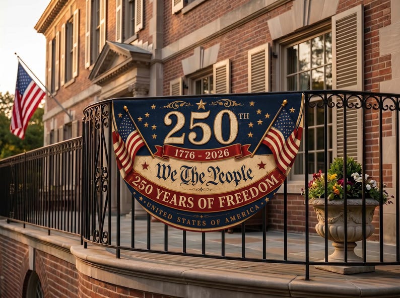 250th Anniversary Patriotic Bunting Banner America 1776–2026 Semicircle Fence Flag