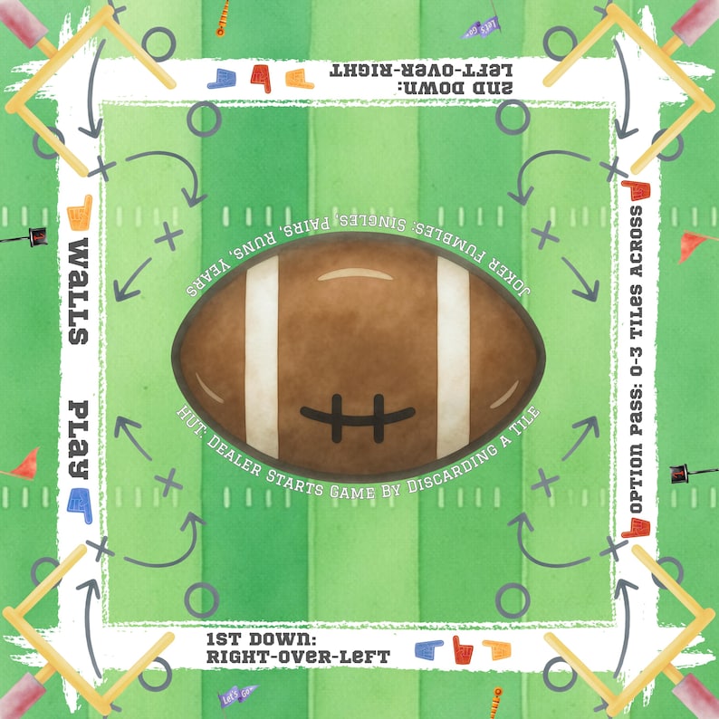 Game Day Football Field Mahjong Mat, Playbook Football Table Cover, American Mahjong Playmat