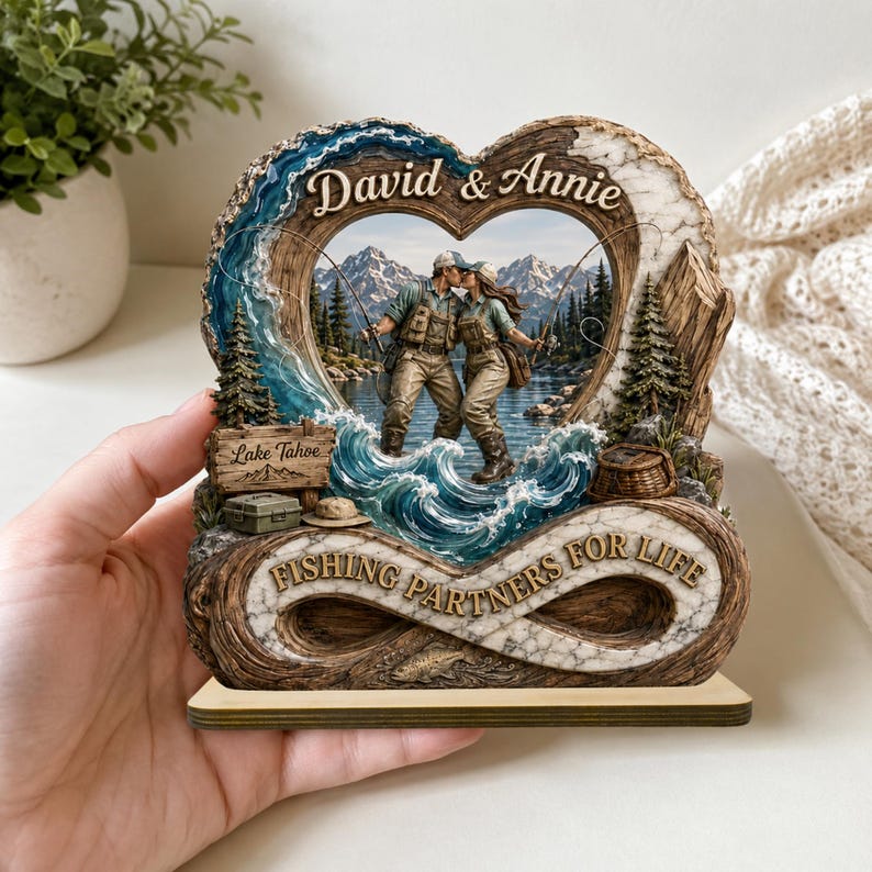 Fishing Partners For Life Gift, Personalized Couple Fishing Plaque