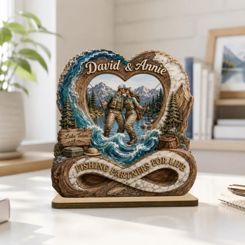 Fishing Partners For Life Gift, Personalized Couple Fishing Plaque