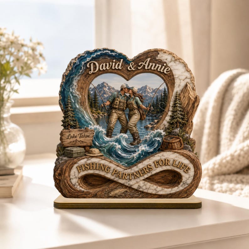 Fishing Partners For Life Gift, Personalized Couple Fishing Plaque