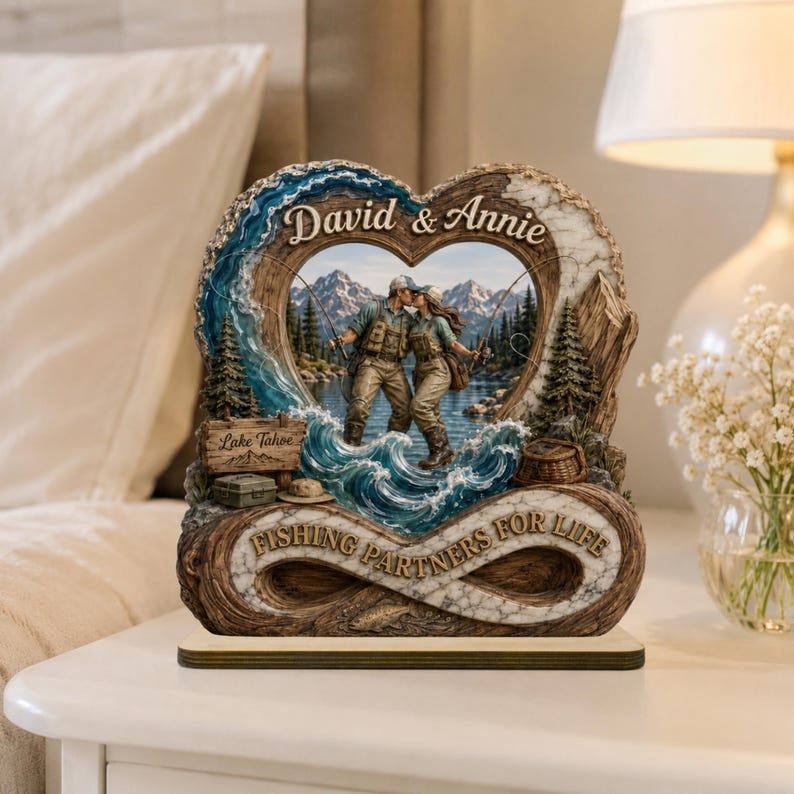 Fishing Partners For Life Gift, Personalized Couple Fishing Plaque