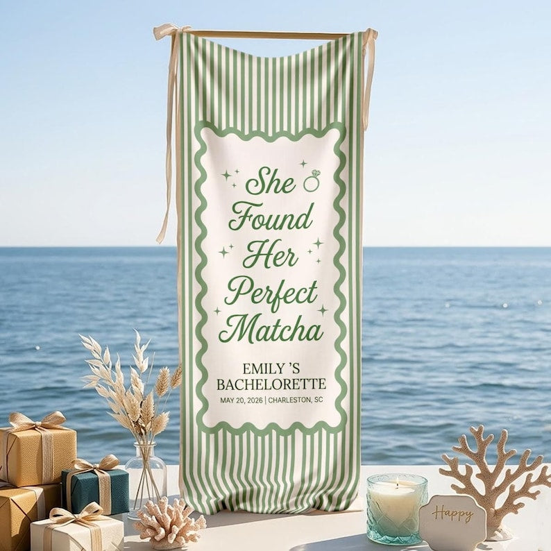 Personalized Matcha Bachelorette Banner, Custom Cotton Wall Hanging Tapestry, Bridal Shower Decor