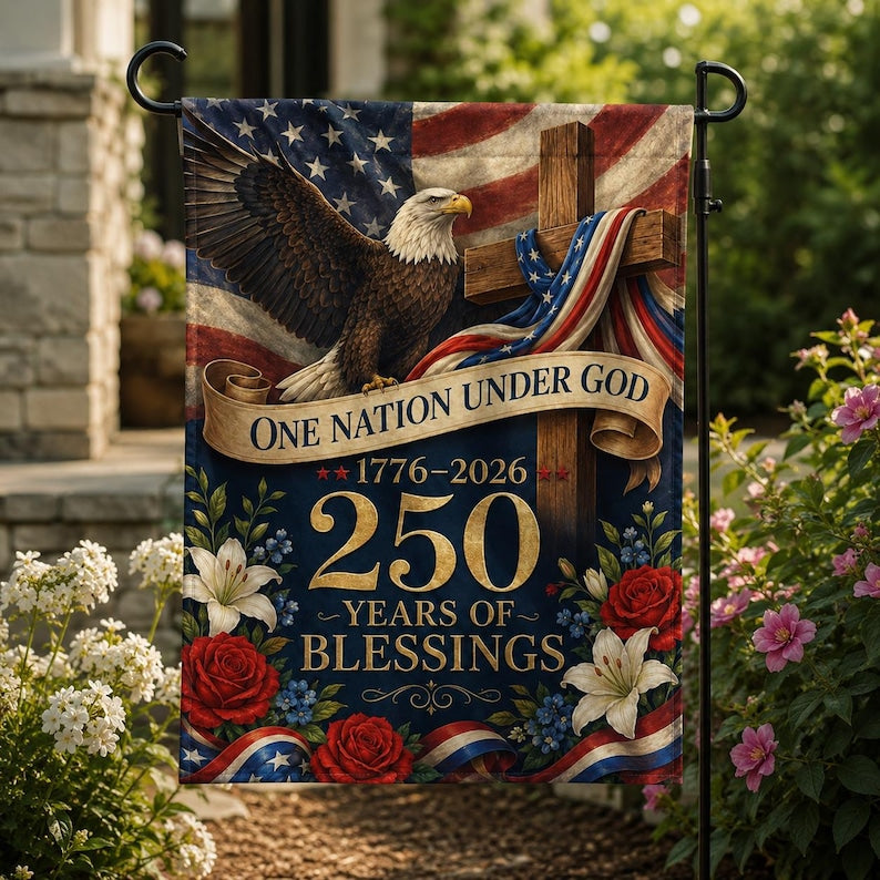 America 250th Anniversary Garden Flag, Patriotic Eagle Outdoor Yard Decor, 1776-2026 USA Birthday Banner