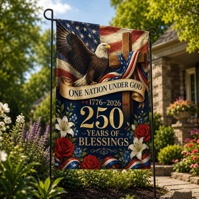 America 250th Anniversary Garden Flag, Patriotic Eagle Outdoor Yard Decor, 1776-2026 USA Birthday Banner